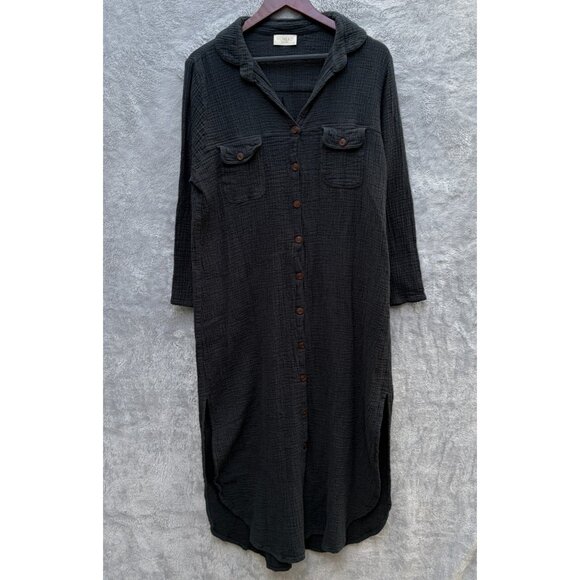 Nomad The Label Midi Dress Womens 16 Valentina Linen Blend Charcoal Button-Down - Picture 2 of 10